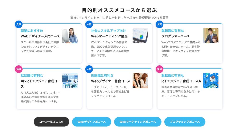 インターネットアカデミーの目的別オススメコース